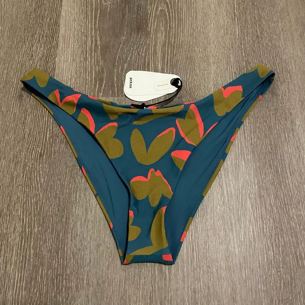 Prana Lahari Classic Swim Bottom Women's L Catalina Indo Disco Mid Rise Cheeky